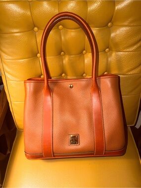 Dooney & Bourke Two Tone Caramel Pebbled Leather Florentine Trim Layla Tote⁠